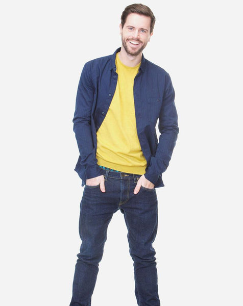 Xutton-Collar Cotton Shirt