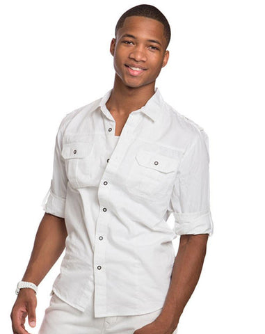 Xutton-Collar Cotton Shirt